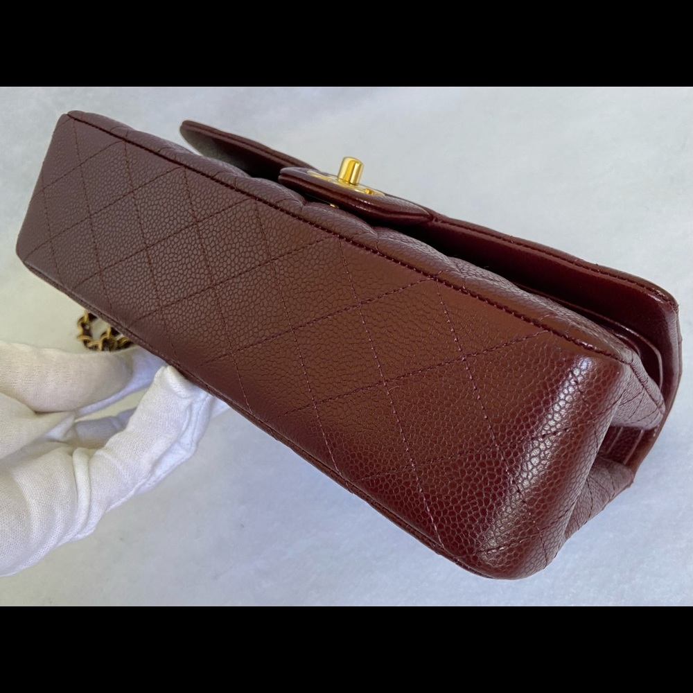 SOLD 15B CHANEL Classic Medium Double Flap Burgundy Caviar Brush Matte Gold HWR - Picture 10 of 16
